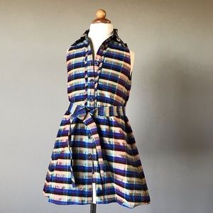 esquire Junior Silk plaid dress blue front buttons